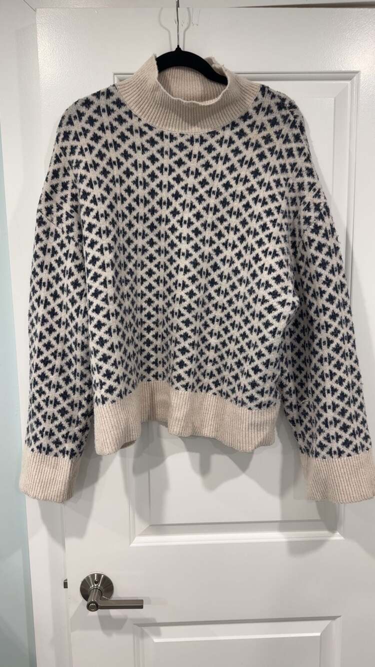 For The Republic Patterned Mock Neck Jacquard Sweater XL